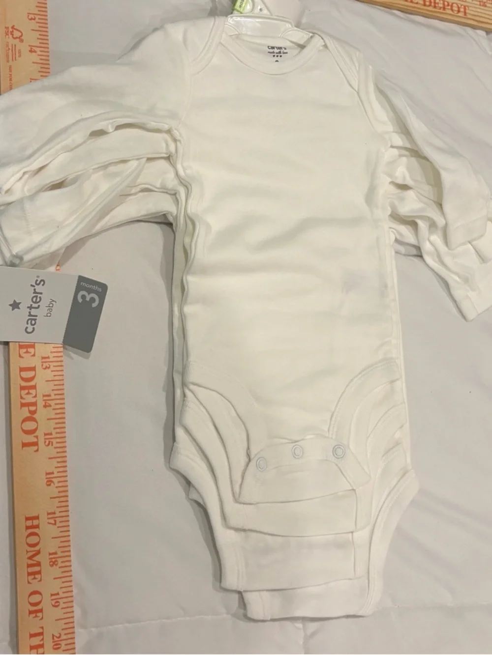 Carter's White Long Sleeve Baby One-Piece Bodysuits (4 Pack) size 3 months